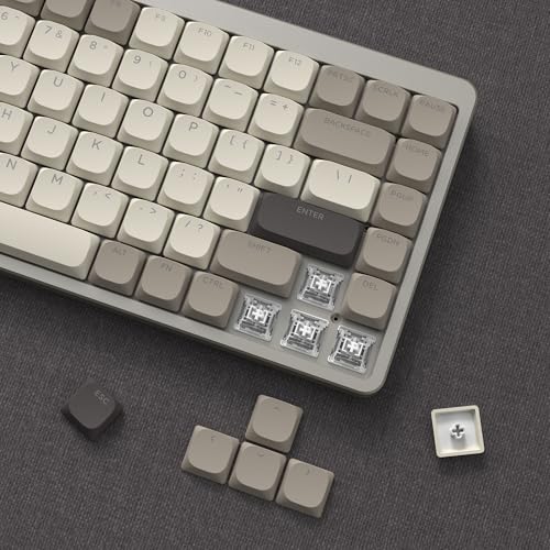 Womier Low Profile Keycaps - Shine Through PBT Keycaps | 60 65 75 100 Percent, Mechanical Keyboard Keycaps for Cherry Gateron MX Switches Keyboard - Khaki Grey - color: Brown