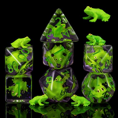 Resin D&D Dice Set, Green Frog Animal Polyhedral Dice for Dungeons and Dragons, RPG, MTG DND 7-DIE (D4, D6, D8, D10, D12, D20, D%) for Ages 15 and Up - color: Green Frog2
