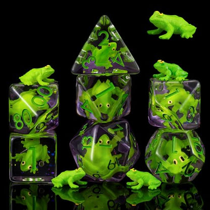 Resin D&D Dice Set, Green Frog Animal Polyhedral Dice for Dungeons and Dragons, RPG, MTG DND 7-DIE (D4, D6, D8, D10, D12, D20, D%) for Ages 15 and Up - color: Green Frog2
