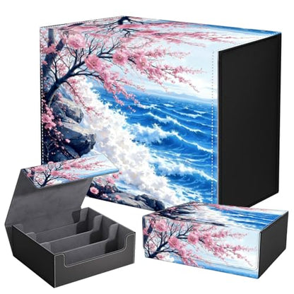 DEGDFSGR Card Game Storage Box for TCG MTG Commander Deck Box MTG Card Box Organizer Trading Card Case Magnetic Closure Creative Pattern Up to 2400 Cards, Blue Ocean Cherry Blossoms Rock - color: Blue Ocean Cherry Blossoms Rock