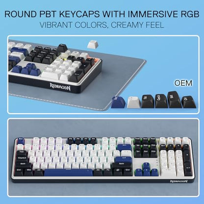 Redragon K689 Wired Gasket RGB Gaming Keyboard, 108 Keys Mechanical Keyboard w/Extra 4 Hotkeys, Upgraded Hot-swappable Socket, 3-Layer Noise Dampening, Mixed Color Keycaps, Custom Linear Switch - color: Cerulean Polar