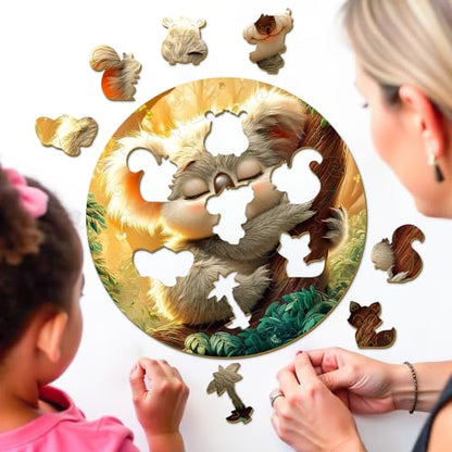 Animal Wooden Puzzles for Kids - Sleeping Koala (11.4 * 11.4 in) | 50 Piece Puzzles for Kids Ages 6-8, Kids Puzzles with Unique Animal Shapes, Round Gift for Girls and Boys - color: Sleeping Koala