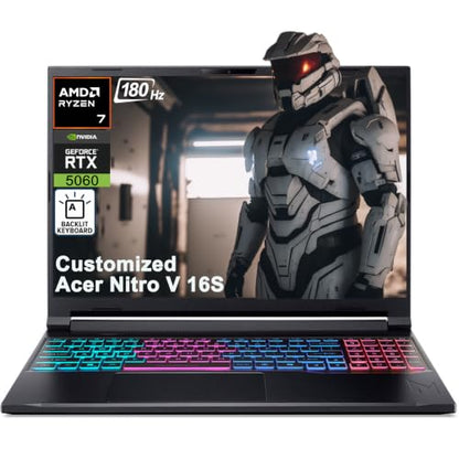 iCarp Customized Laptop Made with Acer Nitro V 16S Gaming AI Laptop 16" WUXGA 180Hz AMD 8-core Ryzen 7 260 (>i7-13700H) 16GB/32GB/64GB RAM 512GB/1TB/2TB/4TB SSD GeForce RTX 5060 572 TOPS Backlit Win11 - style: Ryzen 7 260 + RTX 5060
