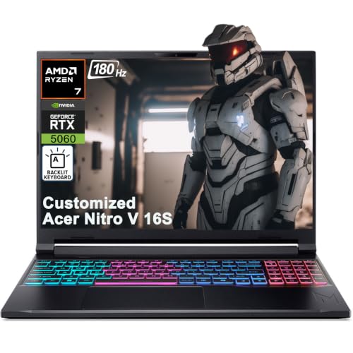 iCarp Customized Laptop Made with Acer Nitro V 16S Gaming AI Laptop 16" WUXGA 180Hz AMD 8-core Ryzen 7 260 (>i7-13700H) 16GB/32GB/64GB RAM 512GB/1TB/2TB/4TB SSD GeForce RTX 5060 572 TOPS Backlit Win11 - style: Ryzen 7 260 + RTX 5060