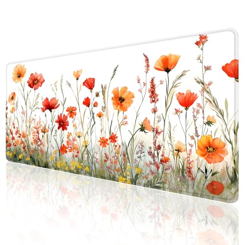 Large Mouse Pad, Desk Mat Computer Keyboard Pad Non-Slip Rubber Base Waterproof with Stitched Edges for Laptop Gaming, Office & Home 31.5 x 11.8 Inch (Wildflowers Floral) - color: Wildflowers Floral