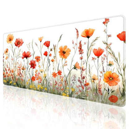 Large Mouse Pad, Desk Mat Computer Keyboard Pad Non-Slip Rubber Base Waterproof with Stitched Edges for Laptop Gaming, Office & Home 31.5 x 11.8 Inch (Wildflowers Floral) - color: Wildflowers Floral
