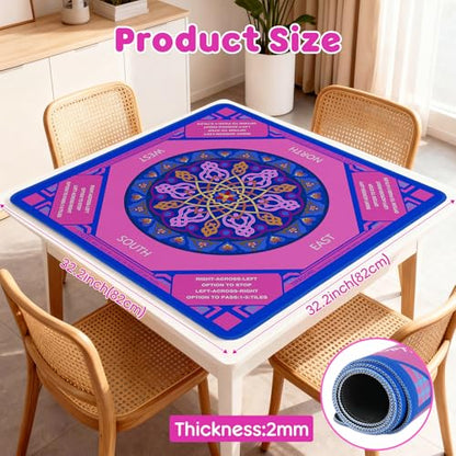 Elstey Mahjong Mat, Non-Slip Neoprene Mahjong Table Cover with Game Rules & Carrying Bag, Noise Reduction Square Board Game Mat for Poker, Dominoes, Tile Games, 32.2x32.2 Inch, (Mandala Style) - color: Pink