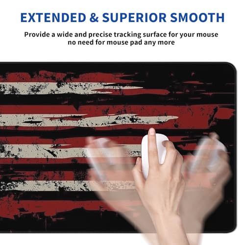 American Flag Mouse Pad Abstract American Mouse Pad 31.5x11.8 Inch Flag Texture Non-Slip Rubber Base Large Mousepad Stitched Edges Keyboard Mouse Mat Desk Pad for Office and Home - color: American Flag