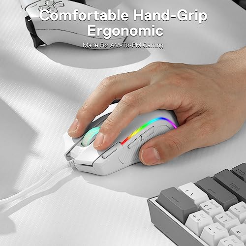 Redragon M612 Wired RGB Optical Gaming Mouse 8000 DPI Remapping Keys | Cable-Free 0 Delay, Redefine Keybinding Macro, Vibing Backlight, Ergonomic Grip Body Comfort - color: White, style: Wired