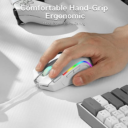 Redragon M612 Wired RGB Optical Gaming Mouse 8000 DPI Remapping Keys | Cable-Free 0 Delay, Redefine Keybinding Macro, Vibing Backlight, Ergonomic Grip Body Comfort - color: White, style: Wired