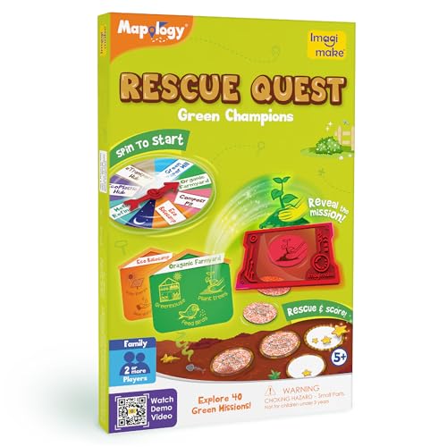 Imagimake Rescue Quest - Green Champions, Educational Board Game | Travel Game, Screen-Free Family Fun, Learn Eco-Friendly Habits, Birthday Gift for Boys & Girls Ages 5,6,7,8,9,10 Years Old - style: Green Champions