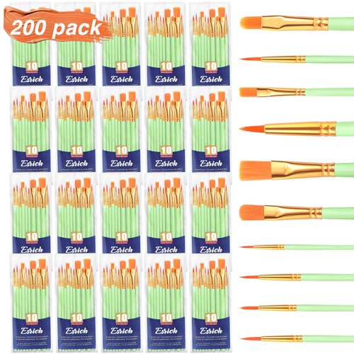 ESRICH Paint Brushes Set,20 Packs 200 Pcs Acrylic Paint Brush | Acrylic Oil Watercolor, Face Nail Art, Miniature Detailing,Rock Painting,Painting Artist Professional Kits(Green) - color: Green, size: 200