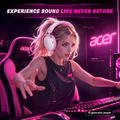Acer 2.4GHz Wireless Gaming Headsets for PS5, PS4, PC, Switch, Tri-Mode Gaming Headphones with Noise Canceling Mic, Stereo Sound, 40+Hr Battery, 50mm Drivers - PinkWhite - color: PinkWhite