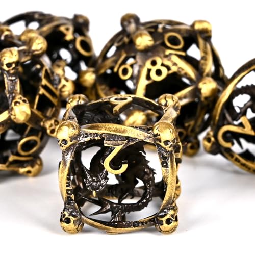DND Metal Dice Set, UBEUCK 7PCS Gear Metal DND Dice Set for Dungeons & Dragons Board Games Boxes (Bronze dice 1) - color: Bronze Dice 1