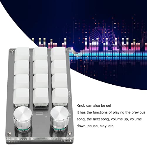 Macro Mechanical Keyboard, 12 Key One Handed Programmable Gaming Keypad, Multifunction DIY Plug and Play PC Keyboard with Adjustment Knob, Customized Express Keys - color: Black White