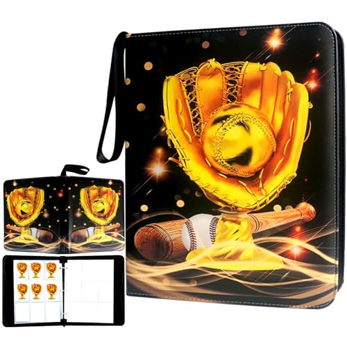 Trading Card Binder 900 Pockets, Baseball Card Binder Holder with 50 Removable Sleeves Fits 900 Sport Cards, Baseball Card Gifts Collector Album with Zipper Storage Display Case - size: 900 Pockets Baseball