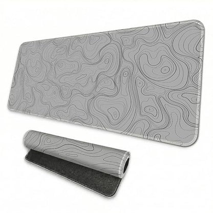 Topographic Gaming Mouse Pad 35.4x15.7 Inch, 0.12 Thickness, Extended Full Desk Mat, Non-Slip Rubber Base, Water Resistant Surface, Black Mousepad for PC Gaming, Office, E-Sports - color: Grey Topographic Map