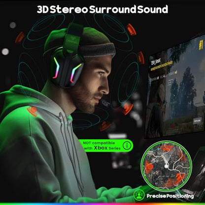 WESEARY Wireless Gaming Headset for PS5, PS4, PC, Switch| 20ms Low Latency | 2.4GHz USB & Bluetooth 5.4 Gaming Headphones with Mic, 50H Battery Life, 3D Spatial Audio, Dynamic Lighting, Aurora Black - color: Aurora Black