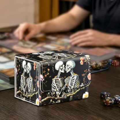 Card Deck Box for MTG Trading Cards with Magnetic Closure,Premium Card Storage Box Case Cover for TCG CCG Magic Cards,Skeleton Lover - color: Skeleton Lover