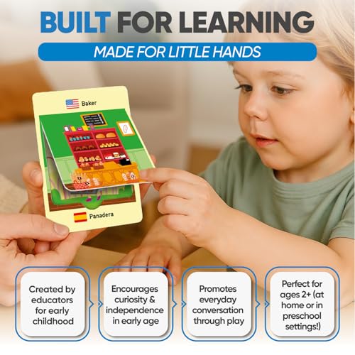 Kidrox Career & Professions Flash Cards, English Learning Cards with Spanish Translations, Interactive Open & Cover, 30 Pack - style: Professions