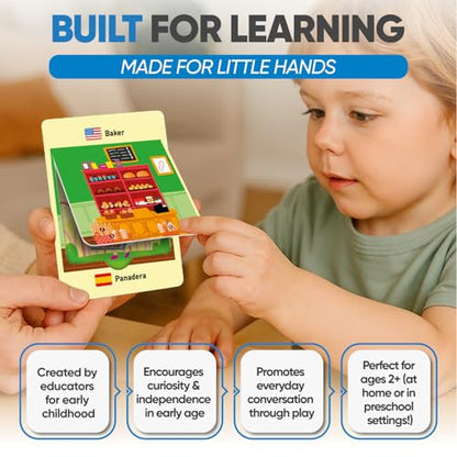 Kidrox Career & Professions Flash Cards, English Learning Cards with Spanish Translations, Interactive Open & Cover, 30 Pack - style: Professions