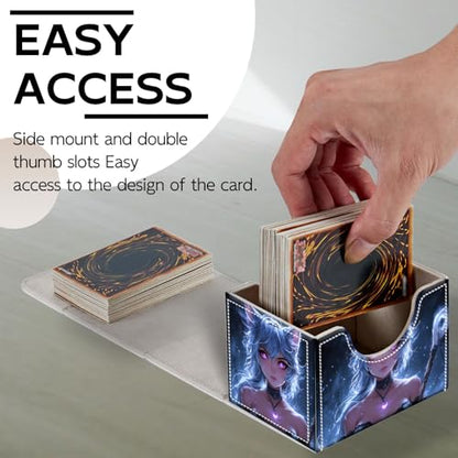 Trading Card Storage Box, Holds 100+ for MTG Cards, PU Leather with Magnetic Closure, Blue Cat Girl Mage Fantasy Durable Deck Box for Magic the Gathering, Trading Card Games - color: Blue Cat Girl Mage Fantasy