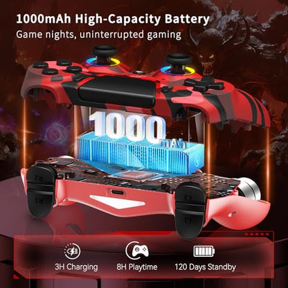2 Pack Wireless Controller for PS4, Game Remote Controller Compatible with PS4/Slim/Pro/PC, Programmable, RGB Light, 1000mAh Battery, Dual Vibration, 6-Axis Gyro, Share, Touch Pad,Speaker&Audio Jack - color: Camo Red&Blue