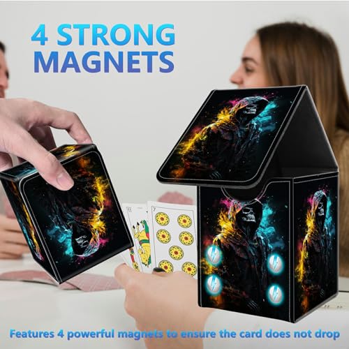 Card Deck Box for Trading Cards,MTG Commander Deck Box Fits 100+ Single Sleeved Cards,Leather Magnetic Card Storage Box for YuGiOh TCG CCG Cards,Skeleton Skull - color: Skeleton Skull