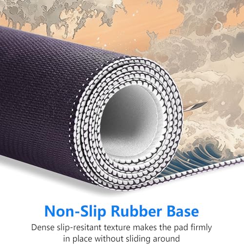Japanese Samurai Gaming Mouse Pad Desk Pad Retro Poster Armor Katana Waves Large Gaming Mouse Mat with Stitched Edges,Non-Slip Waterproof Rubber Base Mouse Mat 31.5"x11.8" - color: Japanese-samurai, size: 31.5" x 11.8"