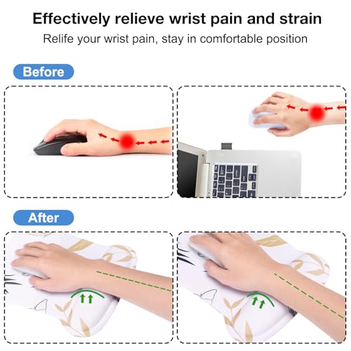 MEGREZ 4-in-1 Mouse Pad with Wrist Rest Ergonomic Memory Foam Desk Mat Set | ergonomic, anti-slip base, 4pcs set, desk pad, mouse wrist rest, keyboard rest, coaster, ideal for office & gaming - color: Butterfly Flower