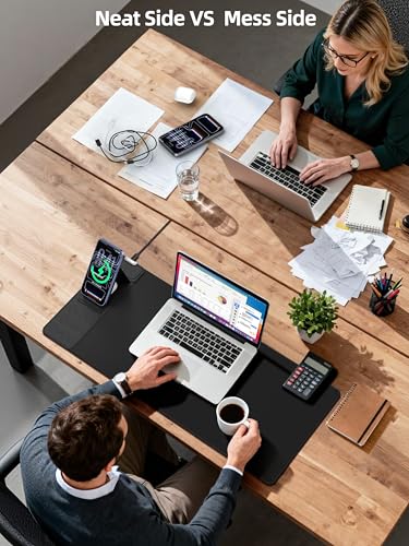 Mouse Pad with Magnetic Wireless Charging & Adjustable Phone Stand | 27.5"x11.8" Computer Mouse Mat with Anti-Slip Base & Stitched Edge, Easy Gliding, Spill-Resistant Surface, Black - color: Black-Magnetic Stand-27.5"x11.8"-Left