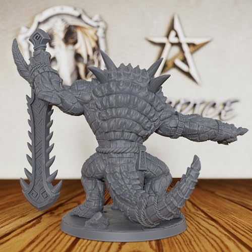 32mm Scale Lizardman Warrior RPG Accessory - Fantasy Minis Figurine for Role Playing & Miniature Game - Unpainted Resin RPG Figure for DM & Dungeon Masters - Zantaroth Lizard Champion (AS44)