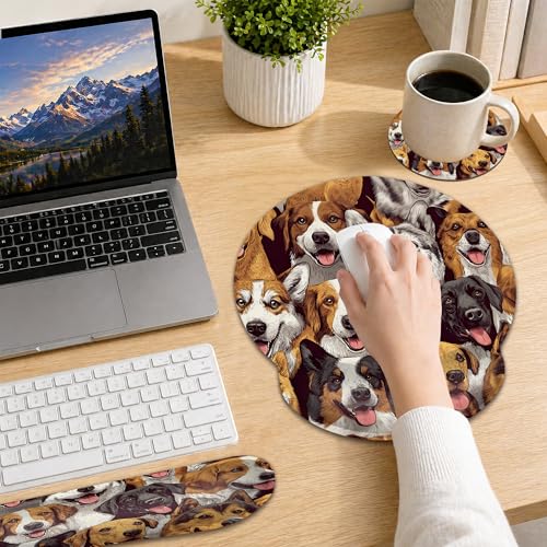 Wrist Rest Mouse Pad and Keyboard Support Set,Cute Dog 3 in 1 Ergonomic Memory Foam Mousepad with Non Slip Base, Gaming Mouse Pad for Office and Home - color: Cute Dog