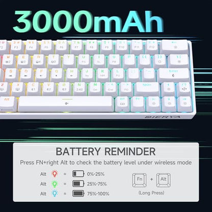 DIERYA DK63 60% Wireless Mechanical Gaming Keyboard | Bluetooth/2.4G/Wired Keyboard | RGB Backlit Compact 63 Keys Mini Office Keyboard | with Blue Switch | for Windows Laptop PC Gamer Typist-White - style: White/Blue Switches