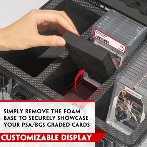 Graded Card Storage Box, 6 Row black Hard Slab Case Trading Card Holder | Super load-bearing aluminum case,Fits 156 PSA/BGS/SGC graded cards Features lock, 6 foam dividers & shoulder strap - color: Black-6 Rows