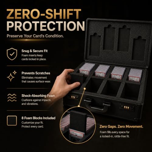 Graded Card Storage Box - Card Slab Case with Lock - 4 Row Trading Card Case with 8 Foam Inserts - Sports Card Case Fits PSA, BGS, SGC, CGC Slabs - Holds 640+ Toploaders - size: 4 rows