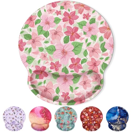 KONVINIT Ergonomic Mouse Pad with Wrist Rest, Small Mousepad with Non-Slip Rubber Base and Smooth Surface, Pink Floral Mouse Pads for Desk, Office Desk Accessories - color: Pink Flowers