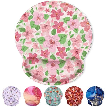 KONVINIT Ergonomic Mouse Pad with Wrist Rest, Small Mousepad with Non-Slip Rubber Base and Smooth Surface, Pink Floral Mouse Pads for Desk, Office Desk Accessories - color: Pink Flowers