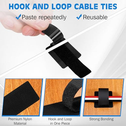 vorona Cable Management Under Desk, Up to 15 Cord, 41 PCS Enhanced Wire Holder Cord Organizer, Adjustable Hook and Loop Cable Ties, Reusable Cord Holder, Cable Hider Clips Under Table