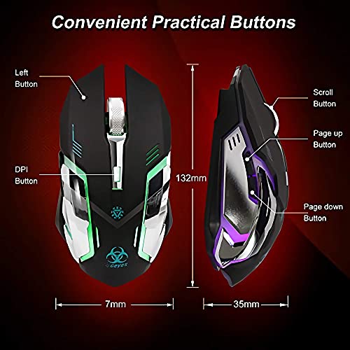 VEGCOO Wireless Gaming Mouse, Silent Wireless Mouse, Rechargeable Computer Mice with Colorful RGB LED Lights and 3-Level-Adjustable DPI, 6 Buttons Mouse with Side Buttons for Laptop and Desktop - color: black