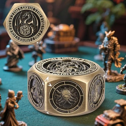 DND Spinner Dice, D&D Polyhedral Game Dice, 8 in 1 Metal Dice Set | 3D Hexagon Relief Design, D&D Spinner Dice, DND Gifts, MTG, Role Playing Board Game Accessories, with Gift Box, Bronze - color: Bronze