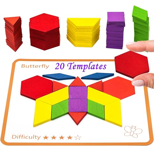 Activities for Dementia Patients, 80 Pieces Wooden Tangrams Puzzle Seniors | Large Elderly Cognitive Toys for Alzheimer Patients, Colorful Shape Tile Matching Board, Memory Care Gifts Pattern Products