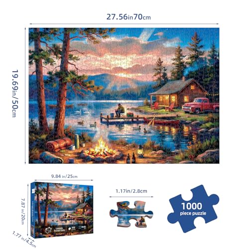 Lakeside Retreat Cabin Puzzles for Adults 1000 Pieces,Impossible Hard Difficult Challenging Jigsaw Puzzles for Adults 1000 Pieces,Puzzle with Letters on Back,Recycled Paper Jigsaw Puzzle(27.6"x19.7") - color: Lakeside Retreat Cabin