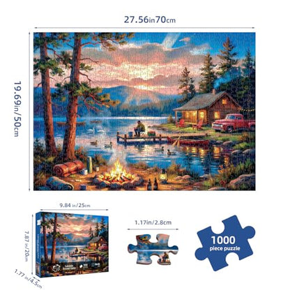 Lakeside Retreat Cabin Puzzles for Adults 1000 Pieces,Impossible Hard Difficult Challenging Jigsaw Puzzles for Adults 1000 Pieces,Puzzle with Letters on Back,Recycled Paper Jigsaw Puzzle(27.6"x19.7") - color: Lakeside Retreat Cabin