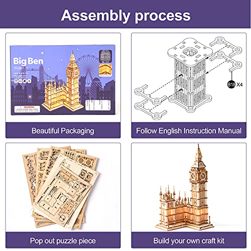 Rowood 3D Puzzles for Adults Wooden Model Kit Adult Craft Kit Gifts for Age 14+ Big Ben - style: Big Ben