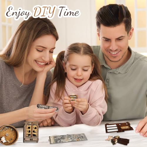 Book nooks DIY Dollhouse Kit for Adults 3D Stereo Assembly Night Light Sensing Wooden Bookend Jigsaw Building Model Gifts for Family,Friends (Caramel Dreams)
