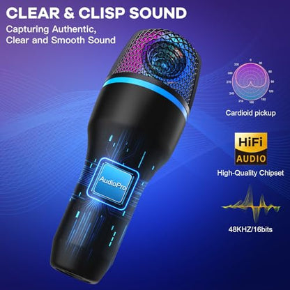 USB PC Condenser Microphone, RGB Light with Tripod & Accessories for Compatible with PS4/5 PC Podcast Streaming
