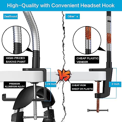 ZealSound Gaming USB RGB Microphone BKD-12a and 19inch gooseneck Flexible Microphone arm Stand H19