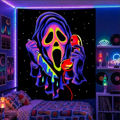 SparkLia Blacklight Horror Skull Tapestry, UV Reactive Neon Scary Face Wall Hanging, Glow in the Dark Spooky Decor for Bedroom, Gaming Room Party Decor - 30" x 40" - color: B, size: 40"L x 30"W