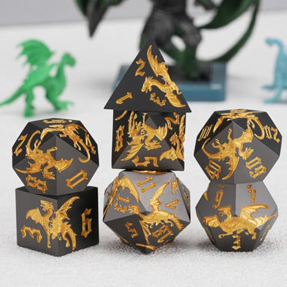 Metal D&D Dragon Dice Set,Metallic DND Polyhedral Dice for Dungeons and Dragons RPG TTRPG D&D 7-Die Set with Gift Case Dragon-Pearl Gun Gold - color: Dragon-pearl Gun Gold